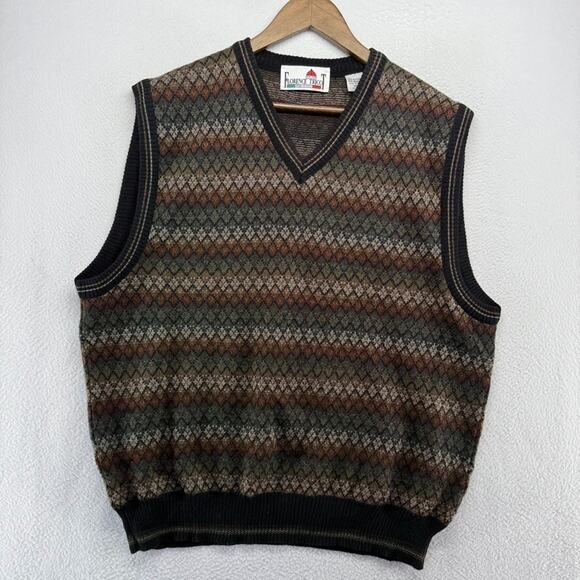 Vintage Florence Tricot Sweater Vest mens XL Brown Earth Tones preppy Ivy League - Picture 1 of 5